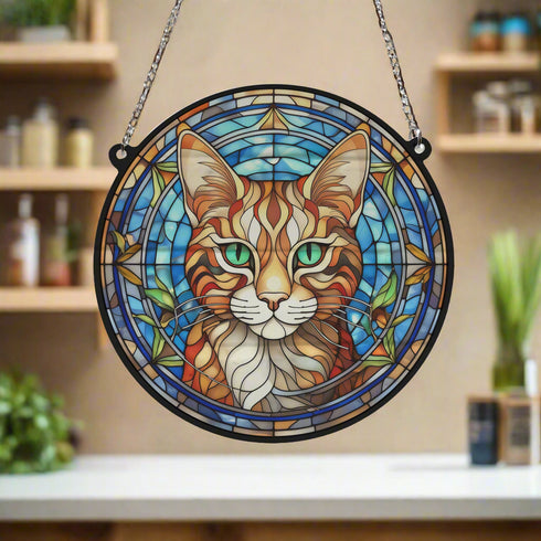 Cat Bengal Stained Glass Effect Suncatcher